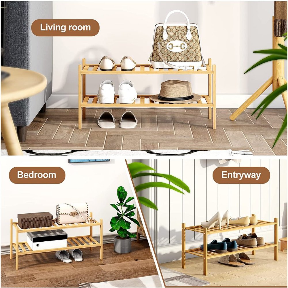 BAMBOO 2-Tier Shoe Rack, Stackable